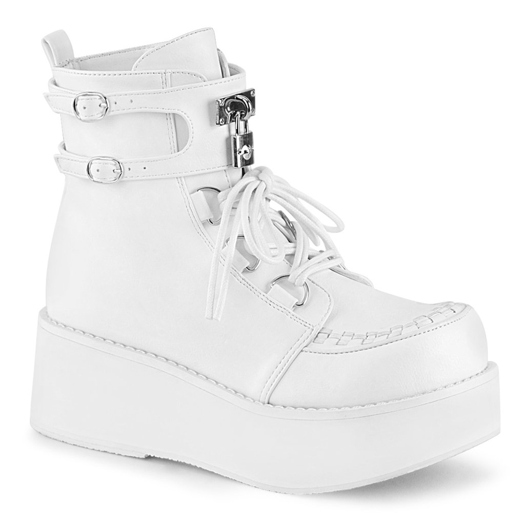 Bottines Demonia Sprite 70 Vegan Cuir Femme - Blanche 56821-CRTO